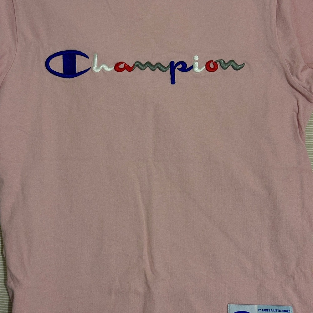 Champion Pastel Pink Tee with Multicolor Logo